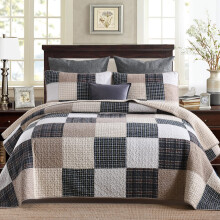 PERHOM Bomuld Quilt Queen Size - 100% Bomuld Sommer Letv?gts senget?ppe Brun Real-Patchwork Plaid Queen Quilt Senges?t Hels?son ?ndbart betr?k/dy