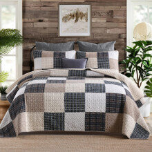 SahSahCasa Quilt King Size King Quilt S?t 100% Bomuld King Quilt Senget?j Senget?ppe Patchwork Farmhouse Quilt Plaid Letv?gts rustikke dyner Dyne