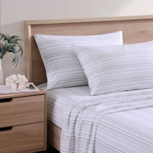 Tommy Bahama - Queen Lakens, Katoen Percale Set, Frisse & Koele, Stijlvolle Woondecoratie (Kahanu Stripe Grijs, Queen)