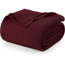 Utopia Bedding Burgundy 100% Cotton Waffle Blanket 300 GSM [Queen - 90x90 Inch] Soft Lightweight Breathable Bed Blanket for All Season