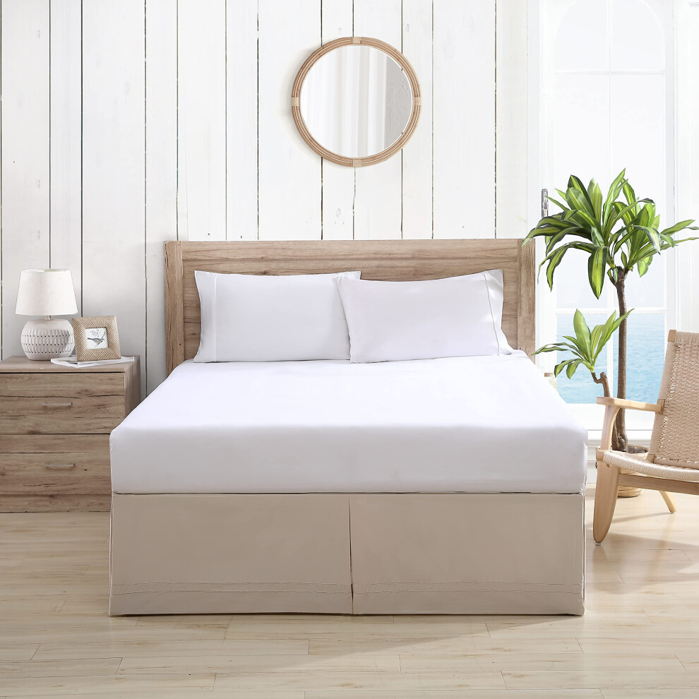 Tommy Bahama Bedskirt Tailored Solid Cotton Bedding, Designer Home Décor, Queen, Beige
