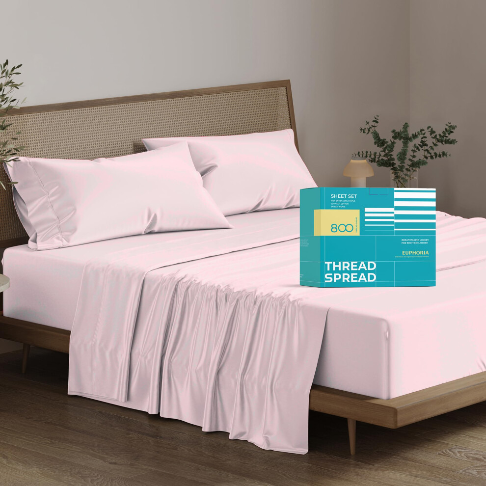 THREAD SPREAD 100% Egyptian Cotton King Size Sheets Set - 800 Thread Count King Size Sheets (4 PC Blush) 16"""" Deep Pocket Luxury Hotel Quality Bed-image-OPC-PM8ZNWK-NEW