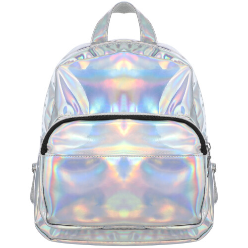 chic holo rucksack schultasche für mädchen grau