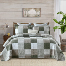 Finlonte Quilts Parure de lit 3 pices 100 % coton pour lit queen size - Rayon de lune vert et blanc carreaux - Parure de lit rversible lgre