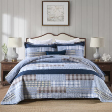 PANGUSHAN Souprava prikrvek King Size 100% Bavlna Souprava povlecen Prehozy Patchwork Plaid Farmhouse Oboustrann lehk prikrvka pro postel King B