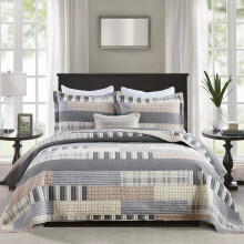 PANGUSHAN Quilt S?t Queen Size 100% Bomuld Quilt Senget?pper Patchwork Plaid Farmhouse Vendbar Letv?gts Dyne Senget?ppe til Queen Bed Gr?/Brun 3