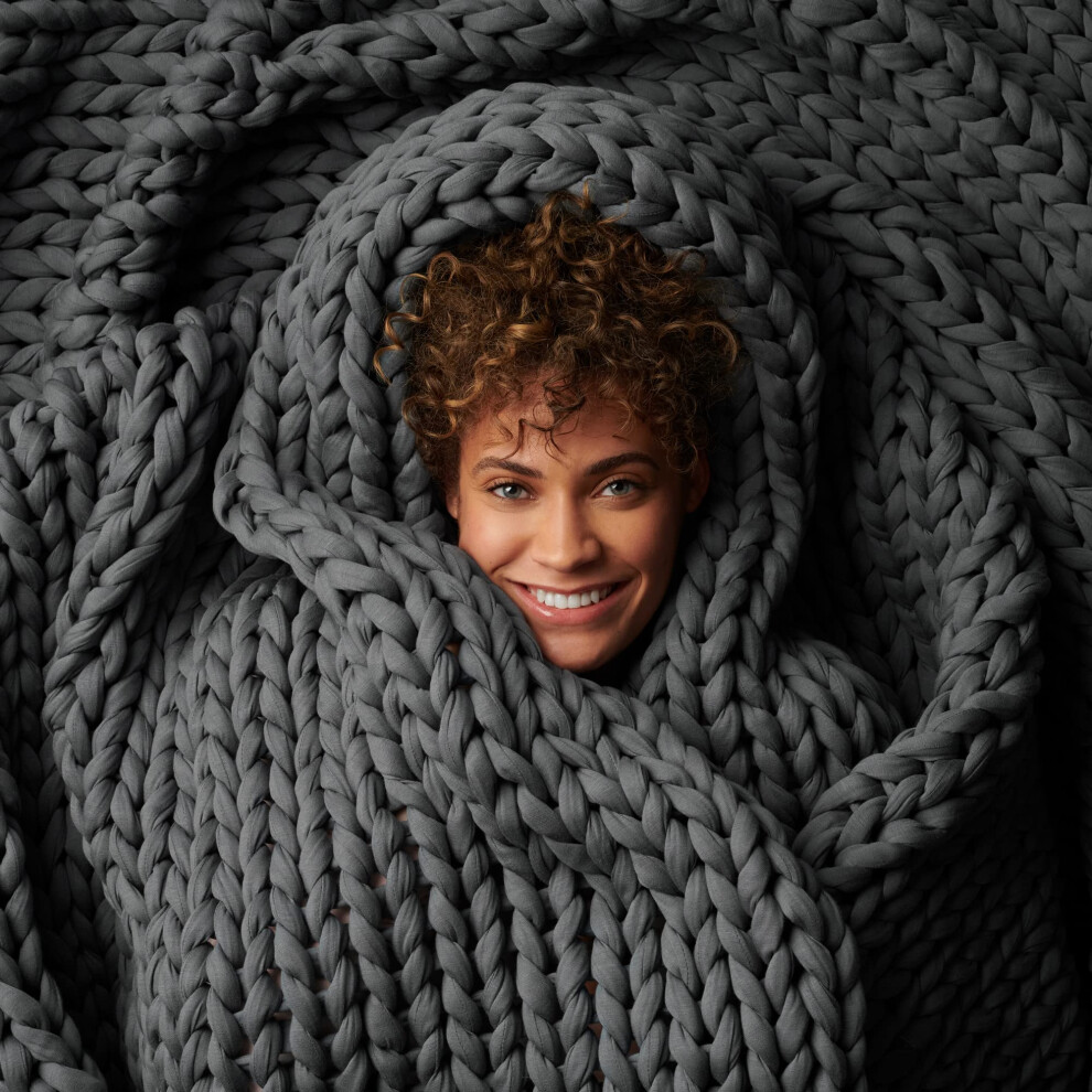Bearaby Cotton Hand-Knit Weighted Blankets For Adults - Chunky Knit Blanket - Sustainable Breathable Organic Cooling Weighted Blanket - Machine Was