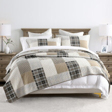 PANGUSHAN 100% bomuld Quilt S?t King Size King Size Farmhouse Plaid Patchwork Vendbar Rustik Quilt Senget?j S?t Quiltet senget?ppe Letv?gts Dyne