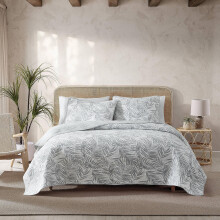 Tommy Bahama - Queen Quilt Set Vndbara Sngklder i bomull med Matchande Shams Tropical Super Soft Sngklder Set (Palmday Grey Queen)