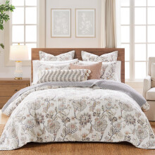 Levtex Home Ophelia Blush Reversible Twin XL/Tvilling Quilt S?t (68x86in) med 1 Pude Sham (26x20in) - Blomstersenget?j - Blush Grey - Rayon Twin
