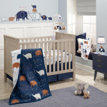 Lambs & Ivy Verspielter Elefant Blau/Weiß 3-teiliges Babybettwäsche Set