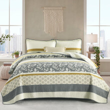 DDUOXIN Stripe Queen Size Quilt - 100 % bomuld Bl?dt vendbart Queen Quilt med 2 puder Shams Blomsterprint Senget?ppe Letv?gts Dyne Senget?j S?t G