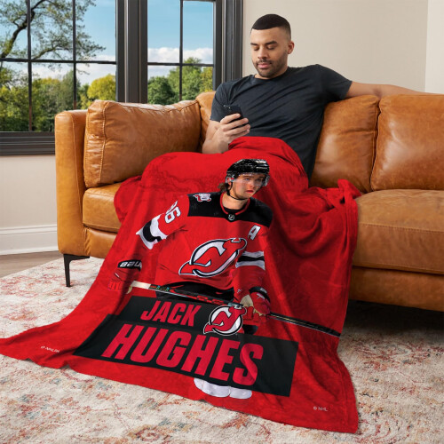 Northwest NHL New Jersey Devils Silk Touch Throw Blanket 50"" x 60"" Jack Hughes 1