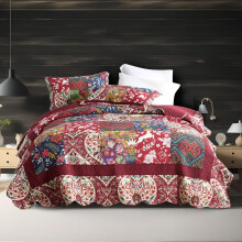 ENASAL Ensembles de Couvre-lit en Coton Ensembles de Couvre-lit rversibles Couettes Vintage Luxe Damass Floral vritable Patchwork Bordeaux Cou