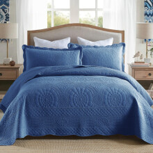 MarCielo Parure de lit 3 pices surdimensionne 100 % coton avec couvre-lit lger brod de ferme (Tf bleu moyen surdimensionn King (299,2 x 269,