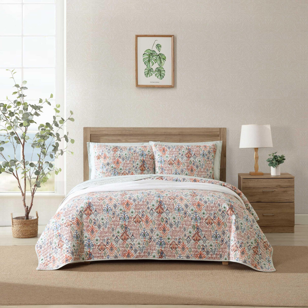 Tommy Bahama - Full/Queen Quilt Set Premium Cotton Reversible Bedding With Matching Shams Floral Bedding Set Oeko-Tex Certified (Ikat Tropics Beig