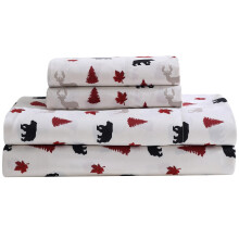 Beatrice Home Fashions Cozy Cabin 4-Piece King Microfiber Bedding Sheet Set with Deep Pockets Rustic Patchwork Plaid Deer Red/Black