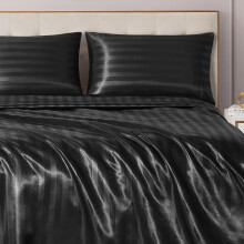 Juicy Couture Zijden Satijnen Damask Dekbedovertrekset - Luxe Zwart Bedlinnen - Gladde Gestreepte Lakens - Volledige Maat