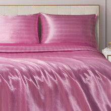 Juicy Couture Silkeagtig Satin Damask Lagner S?t - Luksus Pink Senget?j - Glat Stribede Lagner - Twin XL Str.