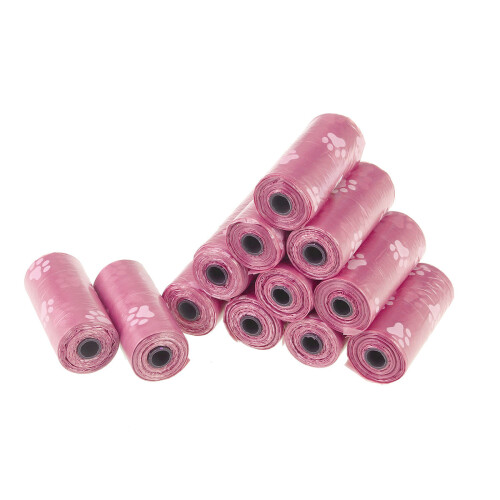 12 bolsas plásticas para excrementos de perro, impermeables, rosa