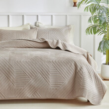 WARMDERN ultrasone kaki fluwelen dekbedset kingsize geometrisch getextureerd gestreept patroon moderne quilt beddengoedset 3-delige zachte microvezel