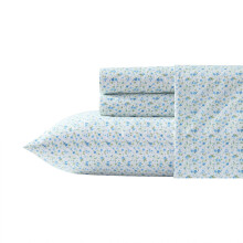 Laura Ashley - Full Sheets Super Soft Cotton Percale Bedding Set with Match Pillowcases Breathable Essentials (Evie Blue Full)