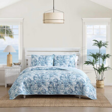 Tommy Bahama - Volledige/Queen dekbedset Luxe beddengoed met bijpassende shams Kustge?spireerde kamerbenodigdheden (Aubrey Blue Full/Queen)