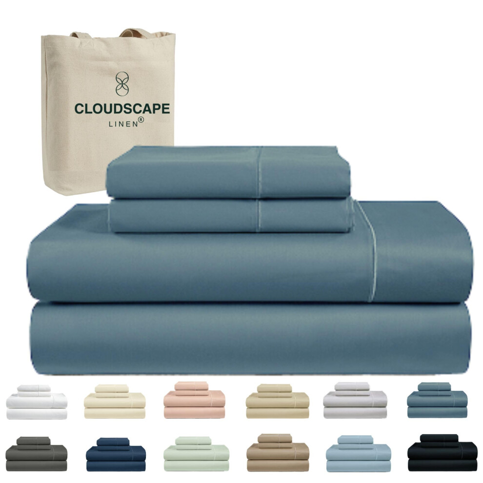 Cloud Scape Linen 100% Egyptian Cotton Sheets for Queen Size Bed 4 Pieces Bedding Set High Thread Count Hotel Quality Silky Soft Deep Pockets up-image-OPC-PM92W7J-NEW