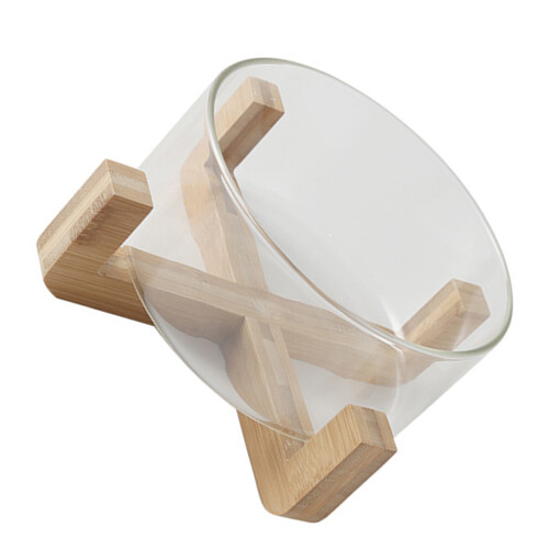Bowl De Vidrio Transparente Resistente Calor Con Base De Madera 2