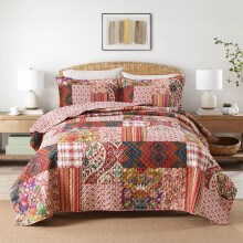VISIMISI Bomuld Senget?ppe Quilt S?t Vendbare Senget?ppe S?t 3 stykker Gorgeous Vintage Damast R?d Patchwork Senget?ppe King Size