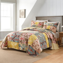 Autumn Dream Cotton Bedspread Quilt Sets Reversible Bedding Coverlet Sets Luxury Vintage Floral Patchwork Yellow Bedspread King Size