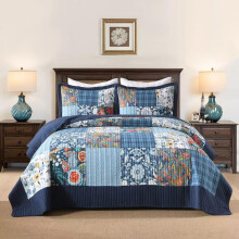 Conjuntos de colchas de algodσn de ensueρo de otoρo, juegos de colchas de cama reversibles, colcha azul de retales florales de Paisley Vintage de