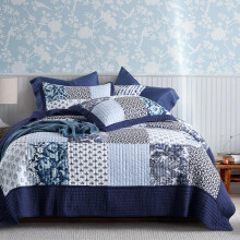 ENASAL-Juego de colchas de algodσn, ropa de cama Reversible, colcha de retazos reales florales en azul y blanco de lujo, tamaρo Queen