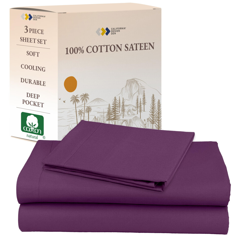 California Design Den Deep Pocket Sheets Twin XL Size Set - Natural 100% Cotton Sheets Soft Sateen All Around Elastic Breathable Cooling and Dura-image-OPC-PM92YSG-NEW