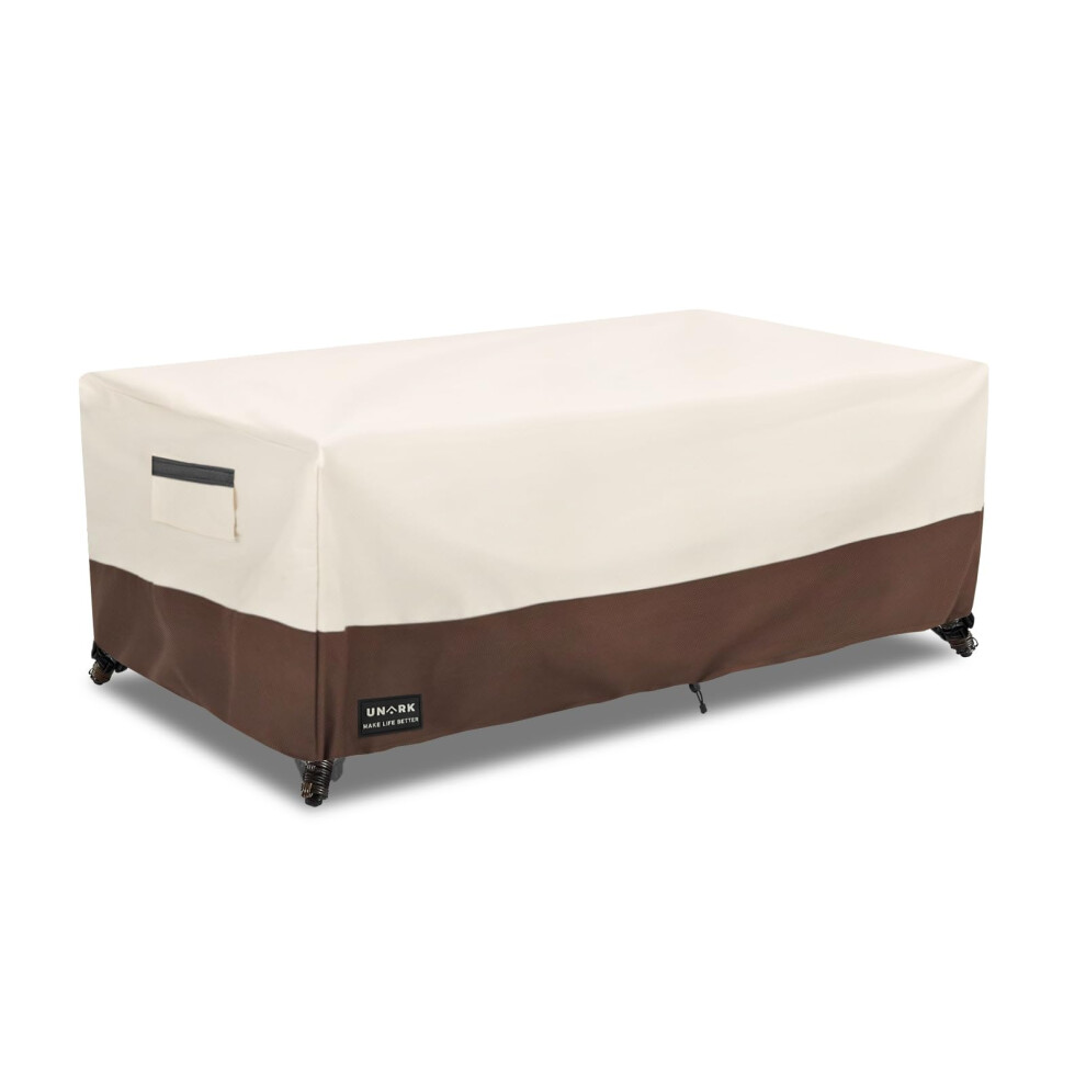 UNARK Outdoor Patio Coffee Table Cover 600D Waterproof Heavy Duty Outdoor Table Cover Patio Furniture Covers 48 x 28 x 16 inches Beige and Brown-image-OPC-PM92Z68-NEW
