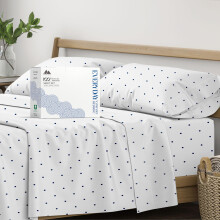 Mayfair Linen 100% Organic Cotton Printed Sheets Queen Size - 4 PC Organic Cotton Percale Sheets Queen Set (Polka Dot - Navy) Cooling & Breathable S