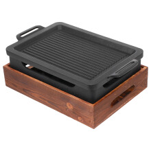Aluminium Antihaft Grill Teppanyaki Steakplatte Mit Holzunterlage