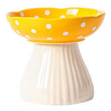 Mushroom Raised Cat Bowl Ceramic Pet Food And Water Bowl Yellow Silicone Anti-Slip Suitable For Cat And Small Dog