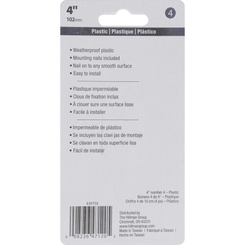 Hillman 839758 Sort husnummer 4 4-tommer s?mplast 2