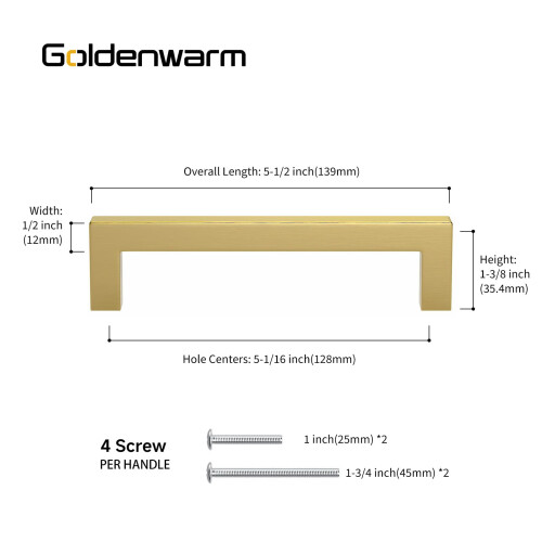 Goldenwarm Χρυσά Χερούλια Ντουλάπας -LSJ12GD128 Χρυσά Χερούλια Σύγχρονα Τετράγωνα 1