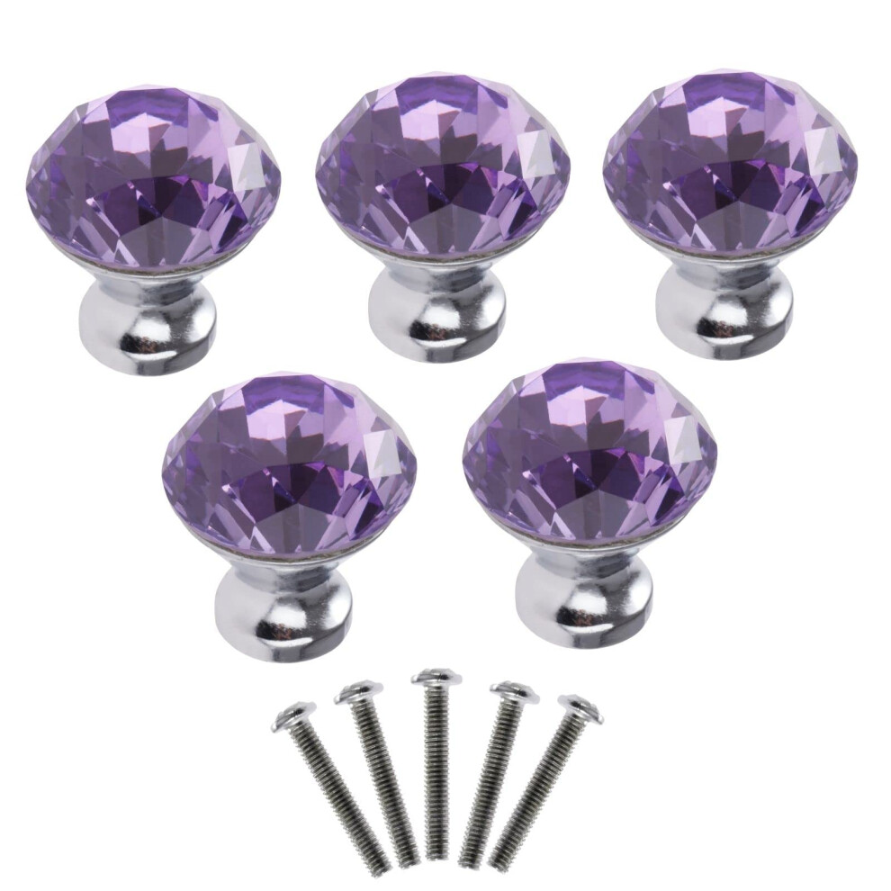 Yetaha Purple Crystal Knobs 5Pcs Glass Drawer Pulls Diamond Shape Cabinet Handles For Dresser Closet Wardrobe Cupboard Bedroom Kitchen Furniture Dec 653334519801