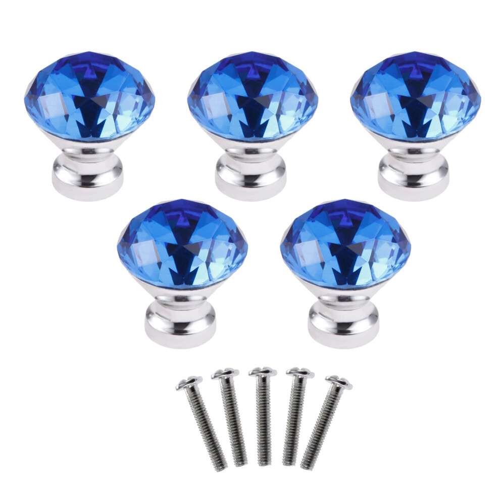 Yetaha Blue Crystal Cabinet Knobs 5Pcs Diamond Shape Glass Drawer Pulls For Closet Dresser Wardrobe Cupboard Bedroom Kitchen Furniture Decoration W 653334519740