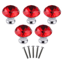 Yetaha r?de krystal skabsknopper 5 STK glasskuffe tr?kker diamantformede h?ndtag til kommode skab Garderobeskab Sovev?relse K?kkenm?beldekoration