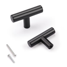 KNOBWELL 25 pakke sorte knopper til kabinet T-form enkelt hul 2 tommer (50 mm) mat sorte kabineth?ndtag og kommodeskuffeknapper