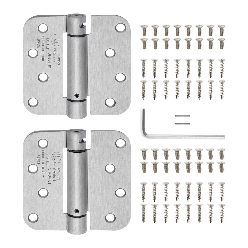 Nuk3y Commercial Grade Heavy Duty Ul Rated 4"""" X 4"""" Spring Hinge 5/8"""" Radius 2 Pack (Satin Nickel) 796309075060