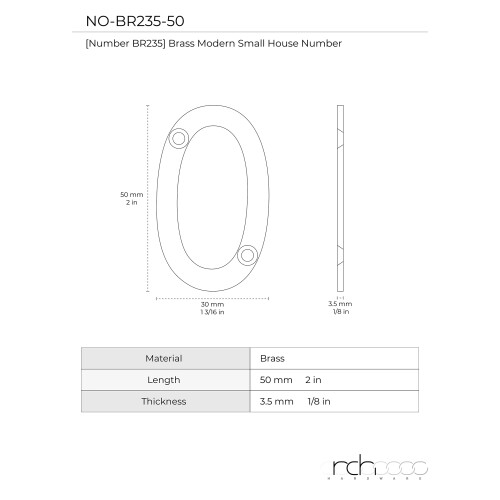 RCH Hardware NO-BR235-50 Messing nummer 2 tommer poleret krom 2
