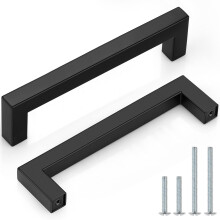 Probrico (10 pezzi maniglie per mobili moderne nere piatte da 5 pollici (128 mm) foro centrale in acciaio inossidabile per cassettiere maniglie q