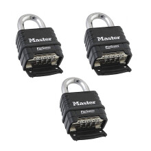 MasterLock 1178D Kombinations-Vorhngeschloss, Druckgussgehuse, 3er-Pack, Schwarz/Silber (verschiedene Schlssel)