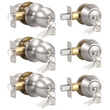 Knobonly 3 Conjunto de Fechaduras de Entrada com Cilindro Único, Conjunto de Fechaduras em Acabamento Níquel Satinado