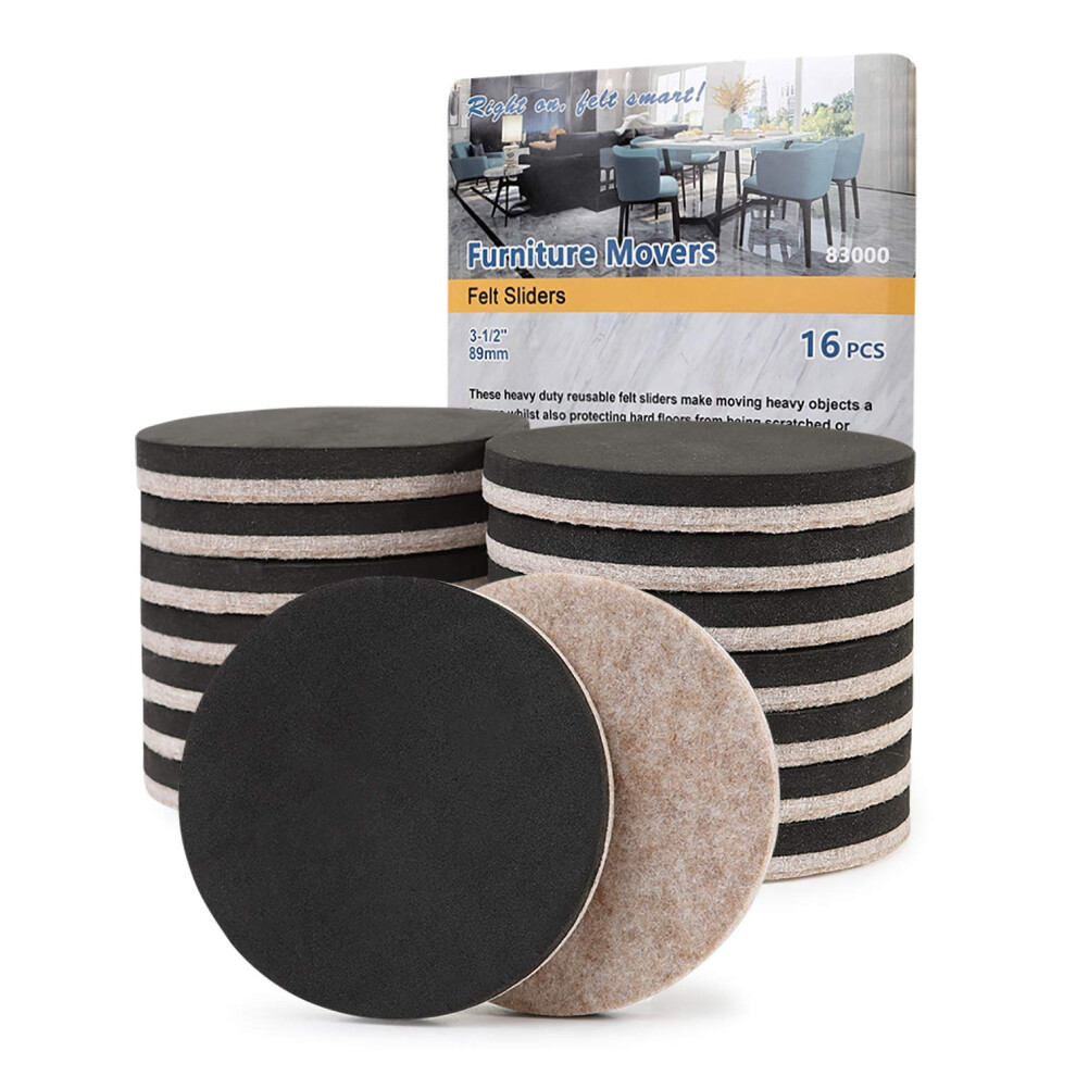Felt Furniture Sliders Hardwood Floors 16 Pcs 3.5""""- Furniture Slider - Heavy Duty Felt Sliders Hard Surfaces - Move Your Furniture Easy & Safely 739210962807